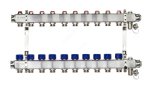 Комплект коллекторов SSM-10R set  с кронштейнами, 10 контуров, нерж. сталь, с клапанами и клапанными вставками, сливными кранами