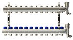 Комплект коллекторов FHF-12R set с кронштейнами, 12 контуров, никилированная латунь, с клапанами и клапанными вставками, воздухоотводчиками