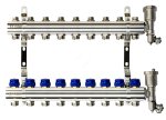 Комплект коллекторов FHF-9R set с кронштейнами, 9 контуров, никилированная латунь, с клапанами и клапанными вставками, воздухоотводчиками